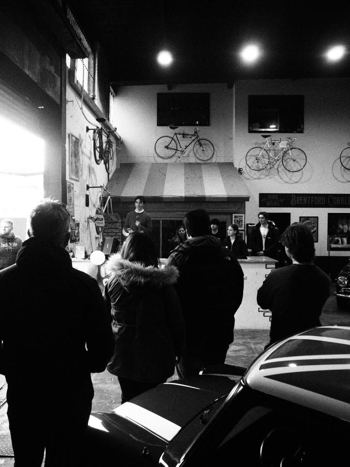 Alec giving a speech inside the Duke of London showroom