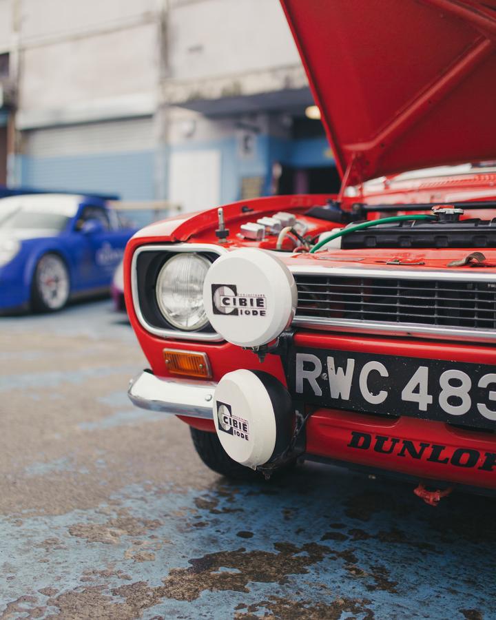Mk1 Ford Escort rally car with Cibié spotlights