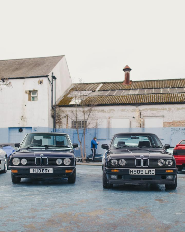 BMW E28 and E30, nose to camera