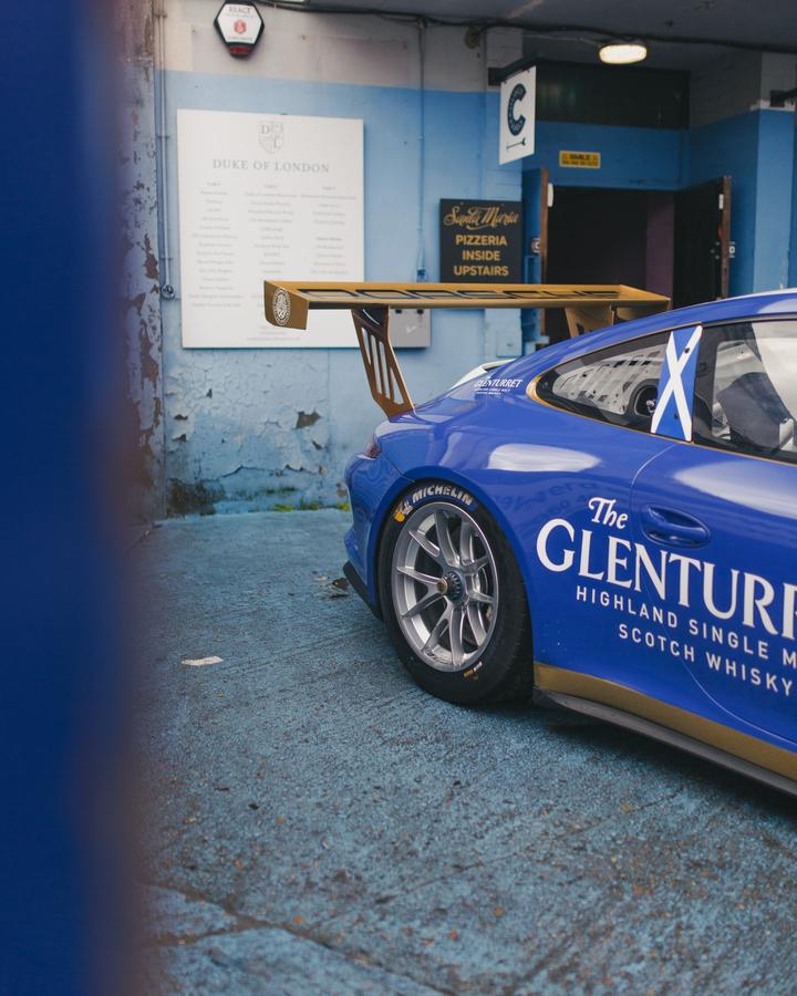 Rear wing of the Glenturret Porsche outside Duke of London